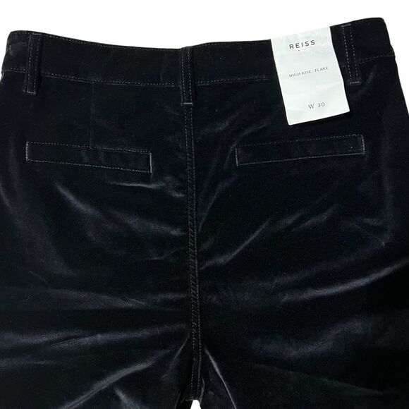 Reiss Isa Black Velvet Pants Sz 30 High Waist Wide Leg Holiday Capsule Event - Picture 9 of 16